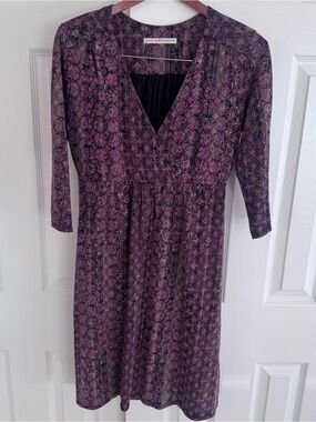 Peruvian Connection Patterned 3/4 Sleeve V-Neck Dress
